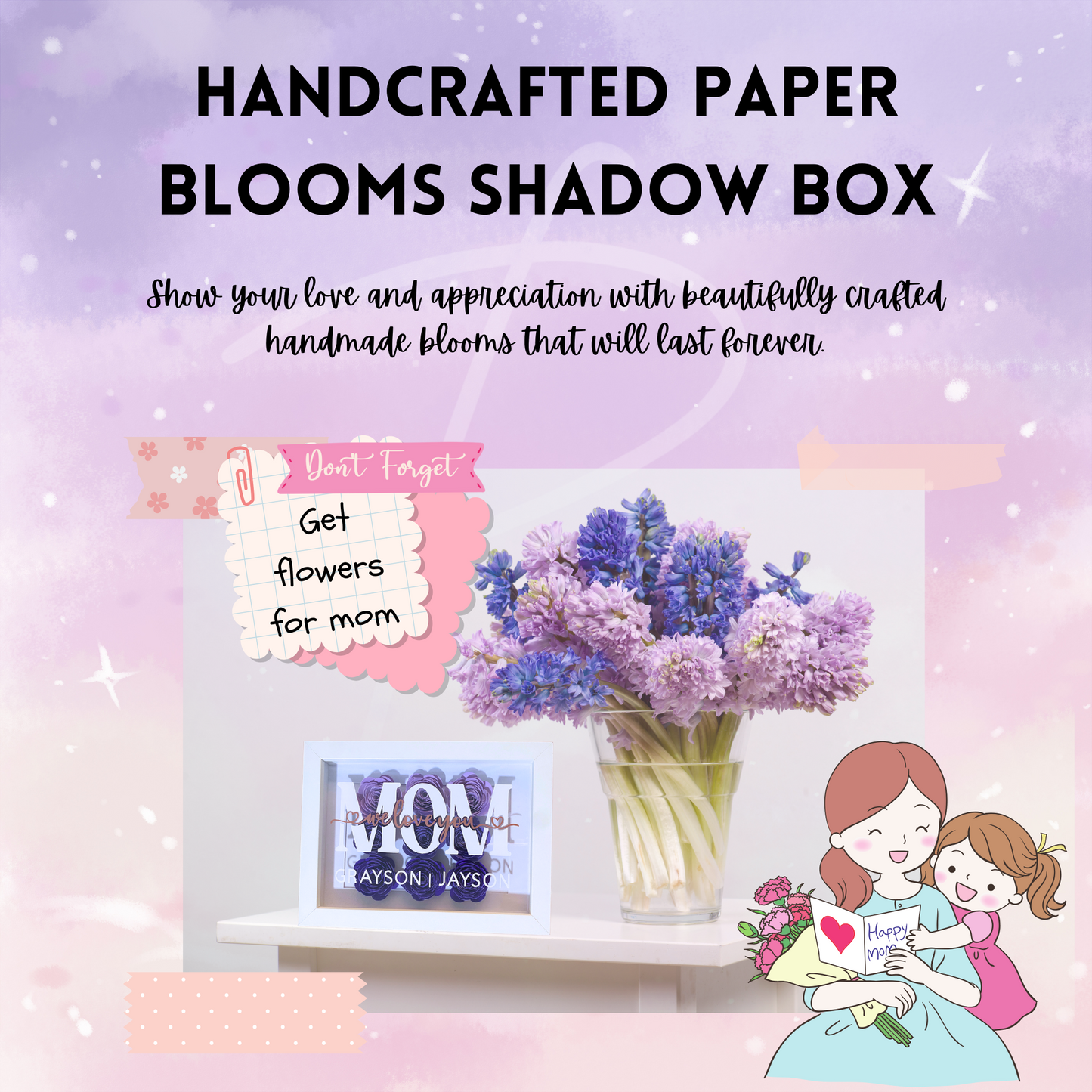 Handcrafted Paper Blooms Shadow Box