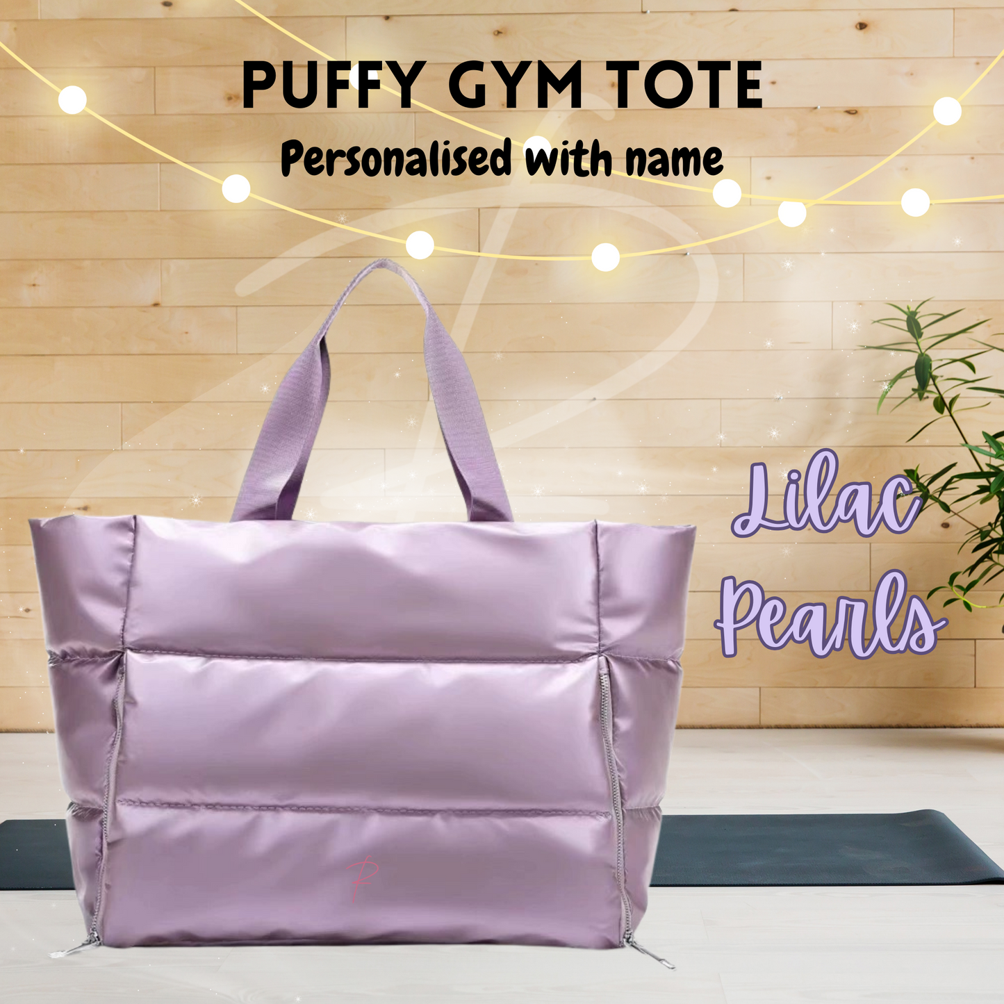 Puffy Gym Tote - Lilac Pearls